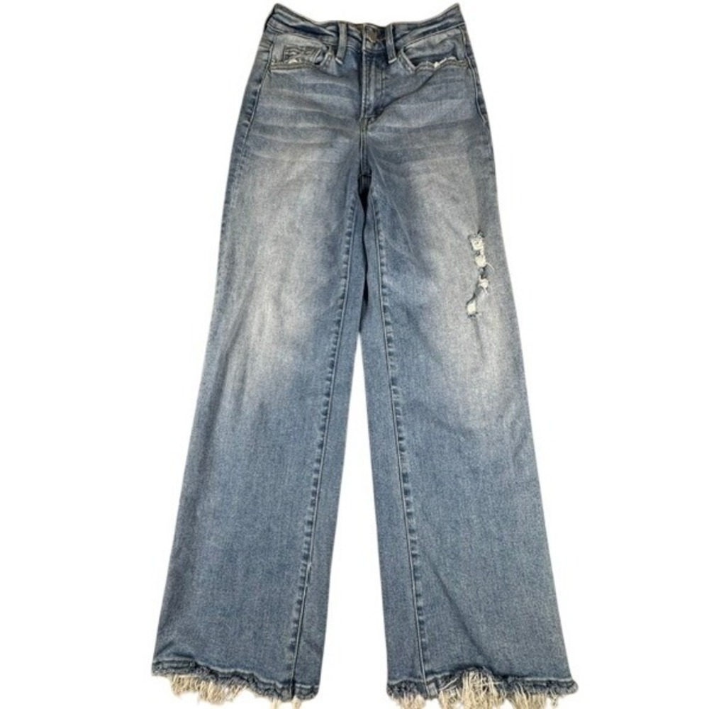Jelly Jeans Wide Leg Women 25 Distressed Raw‎ Hem High Rise Medium Wash